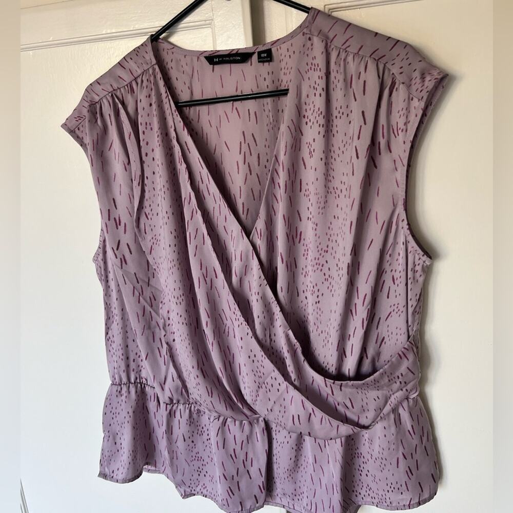 H by Halston Lavender Faux Wrap V-Neck Blouse Top Plus 18W Polyester Sleeveless - Picture 3 of 7